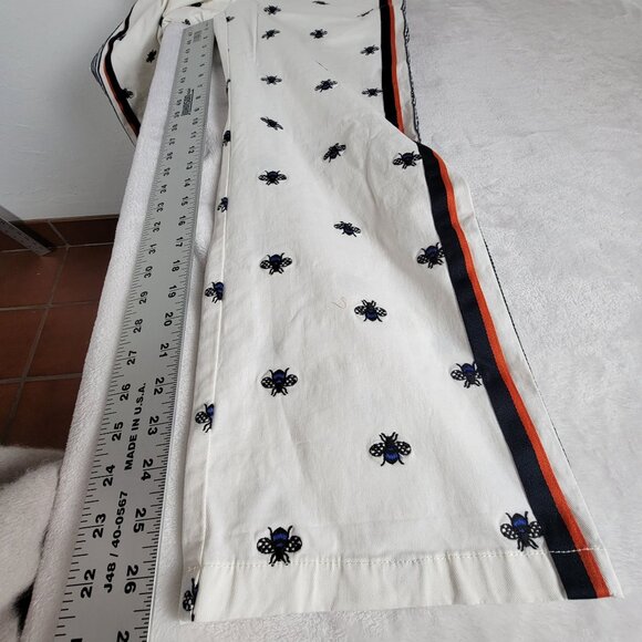 Maeve Anthropologie Women Bee Embroidered Cotton Pants XS White Side Stripes - Picture 11 of 12